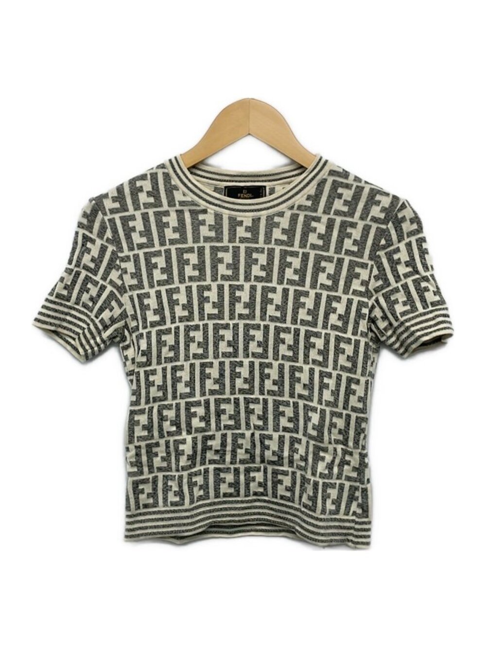 Fendi Short Sleeve Sweater Ivory Gray Crew Neck Zucca Pattern
